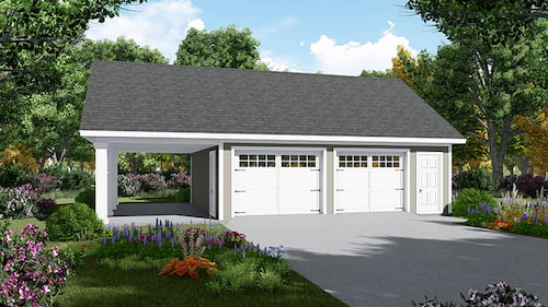 A Basic Garage with 2 Bays and a Carport, Perfect for Storage and Car Maintenance
