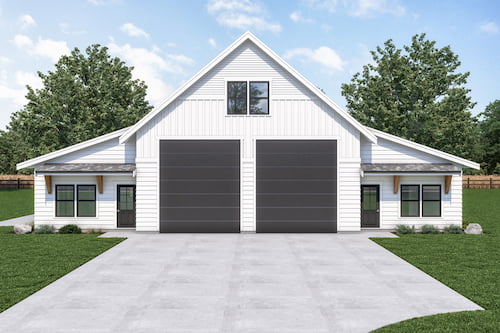 A Garage Plan with Shop Space and a One-Bedroom Apartment on the Side