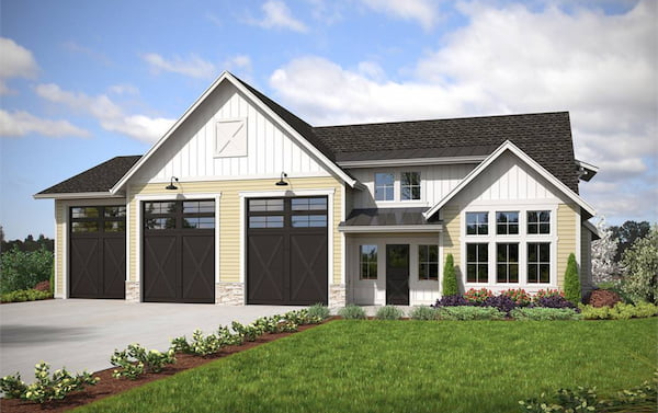 A One-Bedroom House Plan with a Four-Car Tandem Garage Plus an RV Garage