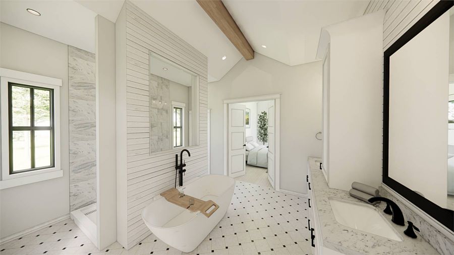 The Luxurious Primary Bath in a Transitional Ranch with Split Bedrooms