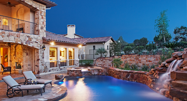 pool side house plan exterior