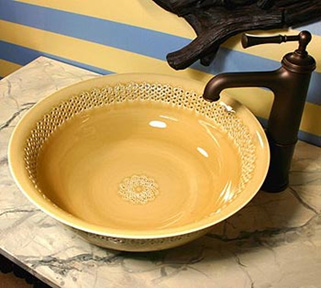 the Linkasink line of patterned bronze sinks