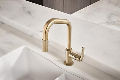 Brizo Litze Pull-Down Faucet with Angled Spout and Industrial Handle