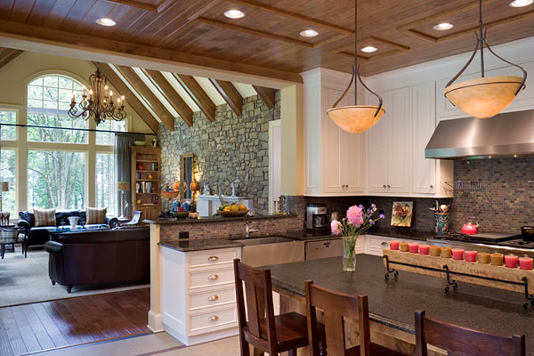 The great room and kitchen share an open living space