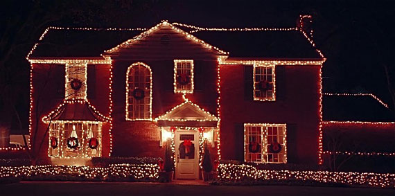 House Outlined with Christmas Lights
