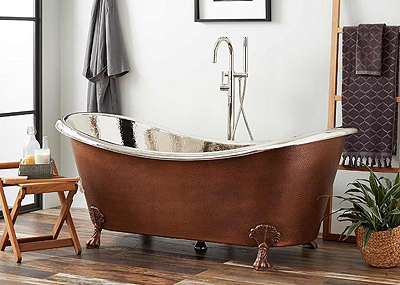 Signature Hardware Isabella Hammered Copper Double Slipper Clawfoot Tub