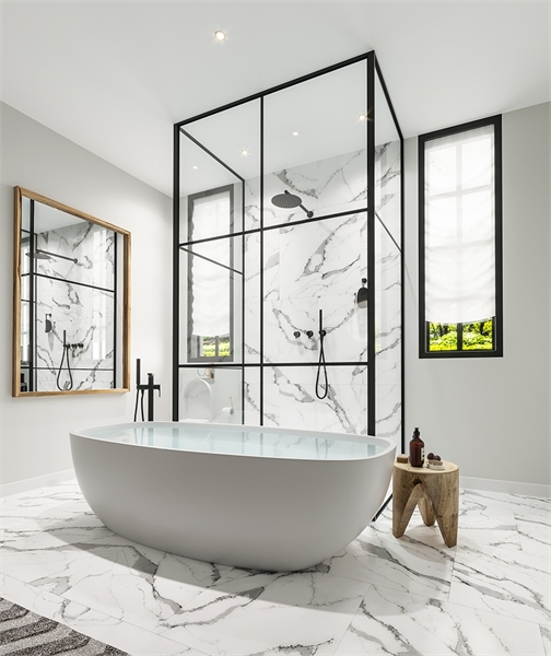 A unique spa bathroom idea with a tub in front of the shower.