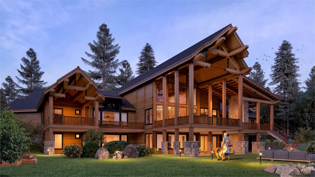 a mountain house plan with lodge style