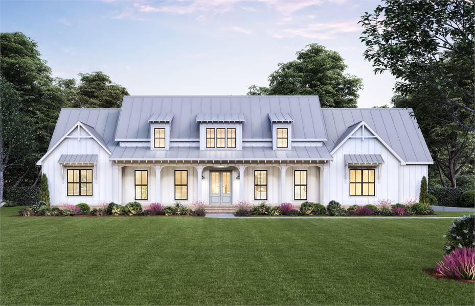 a symmetrical modern farmhouse