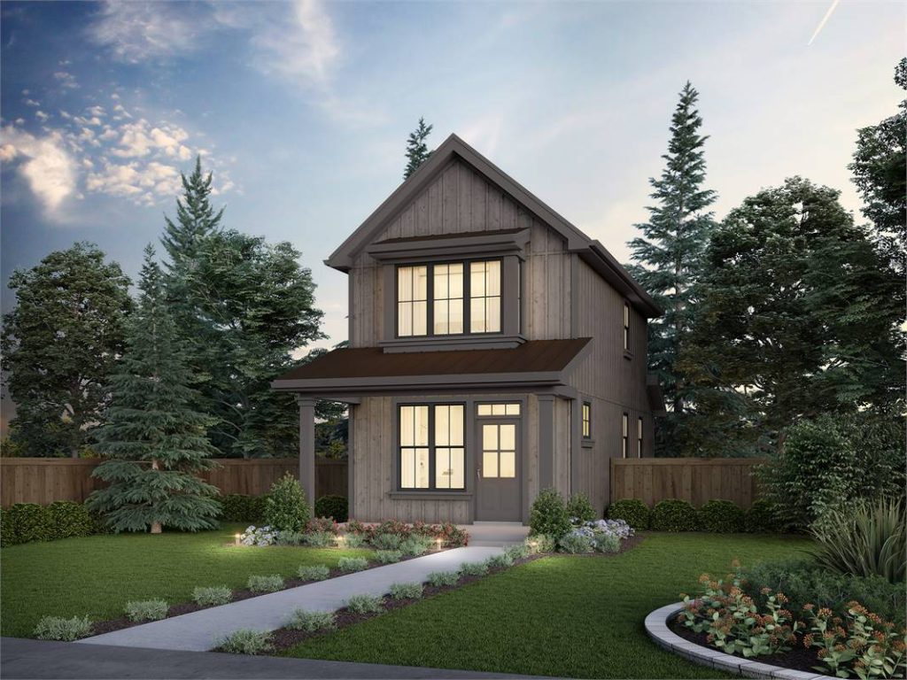 a tight two-story Craftsman home for a narrow lot and a super simple shape perfect for first-time home builders