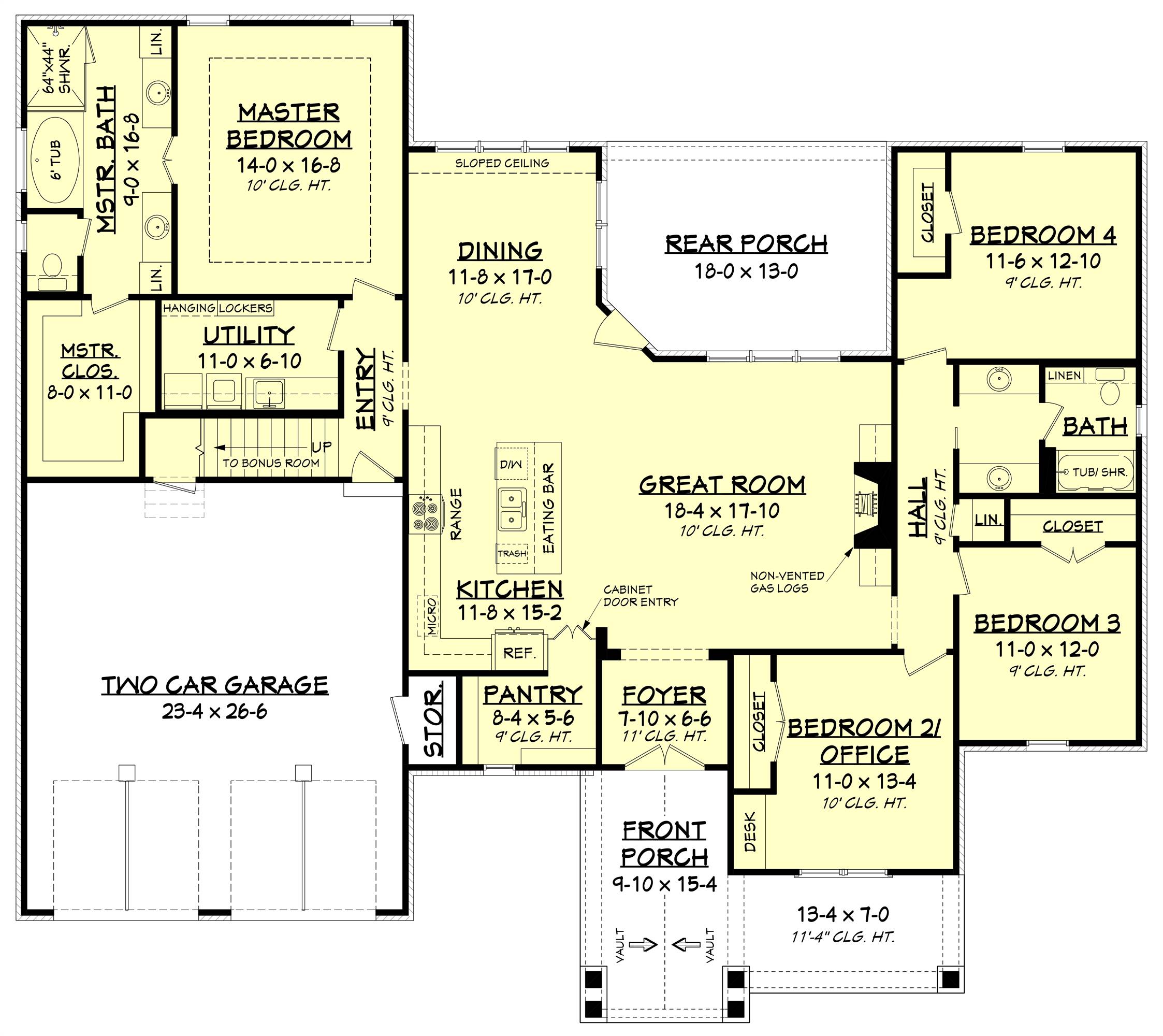 a main floor plan of a lovely one-story family home