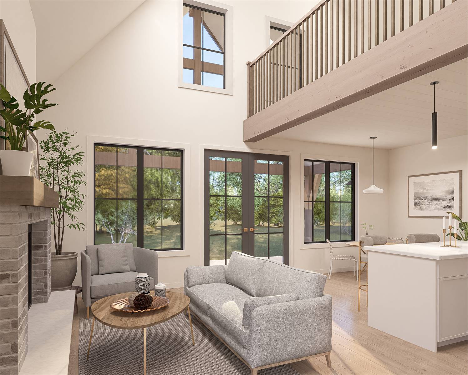 the cozy living area in a cottage house plans