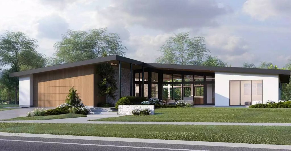one of our split bedroom house plans with mid-century modern style