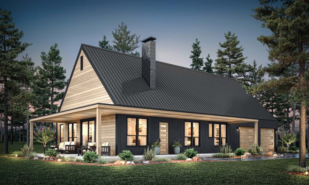 a new house plan with chic scandinavian modern farmhouse looks