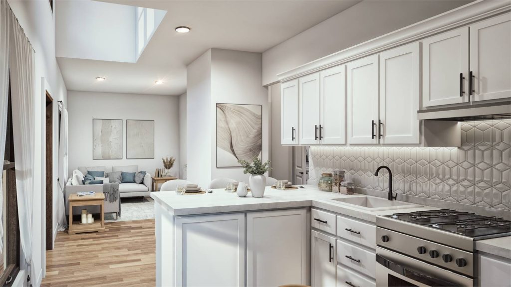 the same cute cottage's interior with a flat ceiling