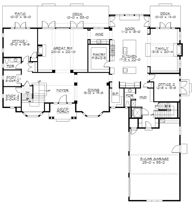 look at this floor plan and you'll find a great application of one of our most requested house plan modifications--dual offices and study rooms!
