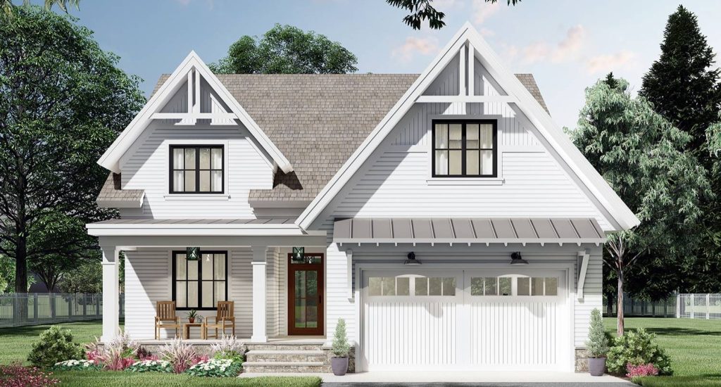 this crafty farmhouse has a two-car garage standard
