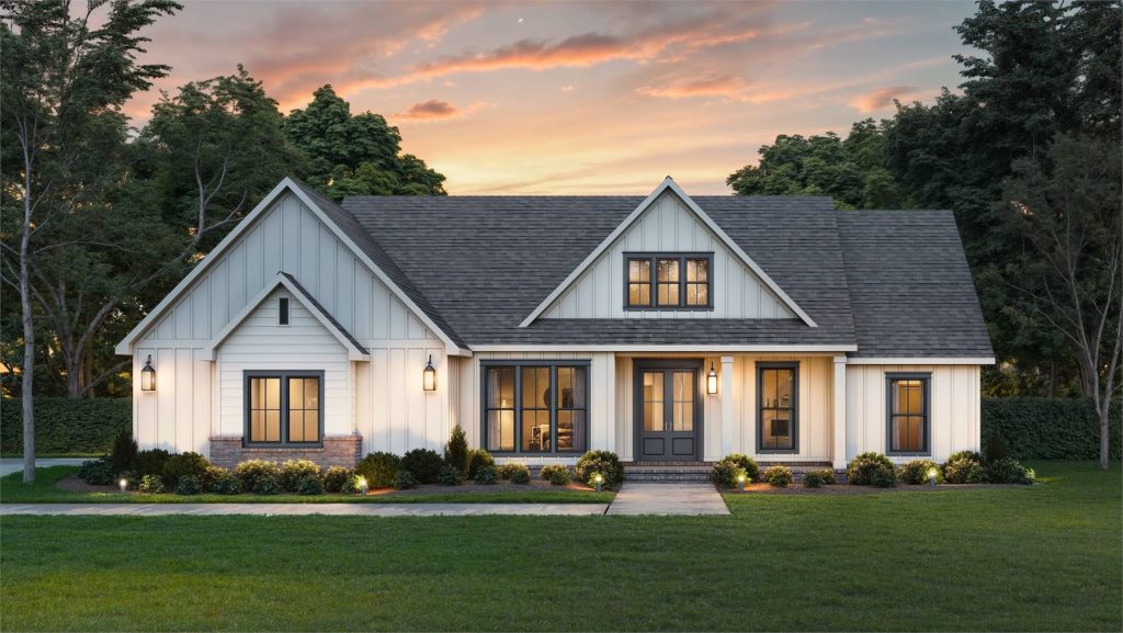 a cute farmhouse ranch with an efficient open layout and split bedrooms