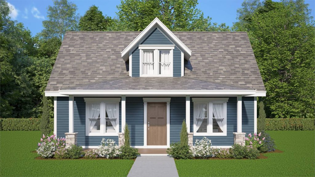 One of our latest plans for first-time home buyers, a 600-square-foot cottage with a simple but livable design