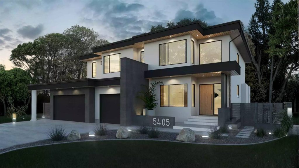 a modern luxury home with open living and four bedrooms upstairs