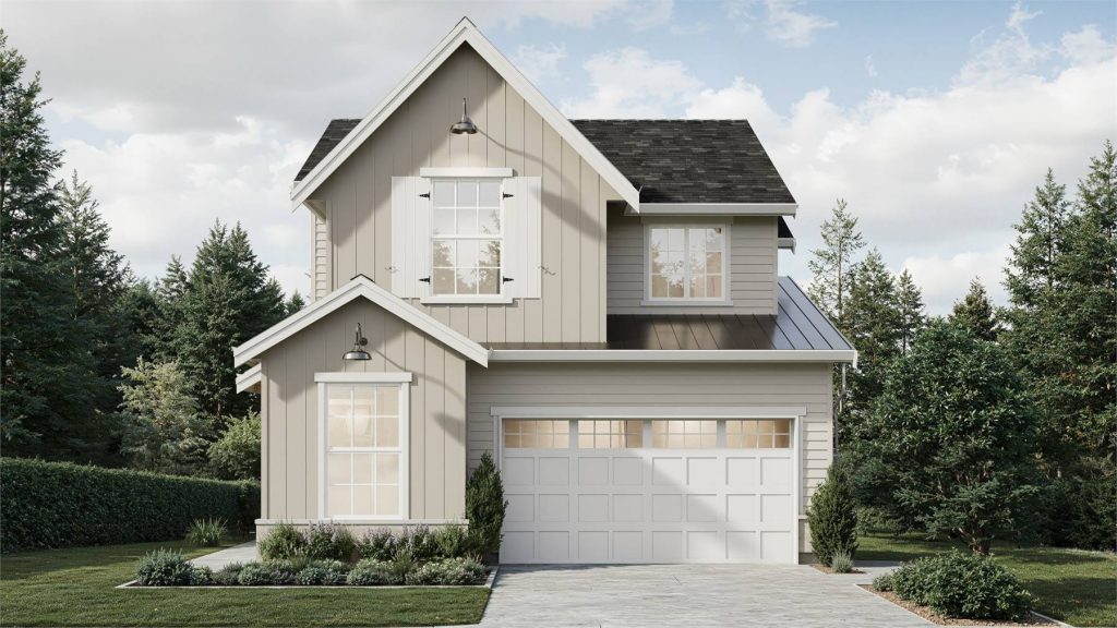 Modern farmhouse plan 12379 with 3 bedrooms, finished lower level, and garage