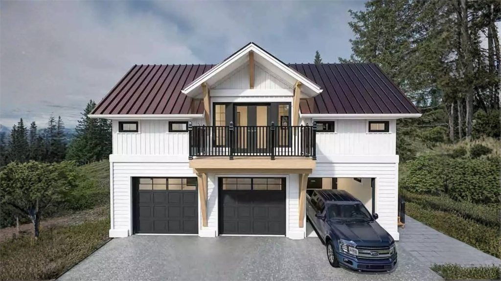 a detached garage with an apartment above