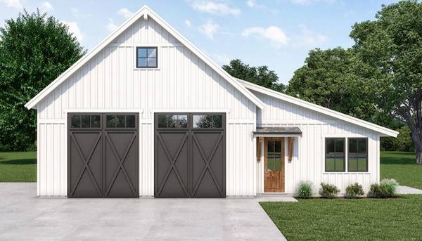 A Garage Plan with Country Style, Two Large Bays, and a One-Bedroom Apartment
