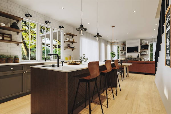 The Kitchen in a Lovely Three-Bedroom Farmhouse with an Office