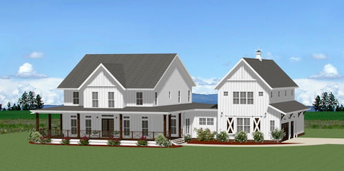 A Luxury Farmhouse with Four Bedrooms, Formal Dining, a Study, Front and Rear Porches, and a Bonus