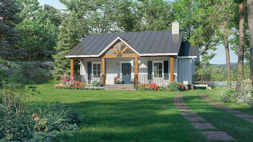 A One-Bedroom Cottage with Open Living, a Powder Room, a Side Entry with Mudroom, and More