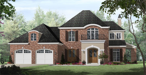A Midsize Home with Bedrooms on Two Stories and a Brick Exterior Complete with Hipped Rooflines