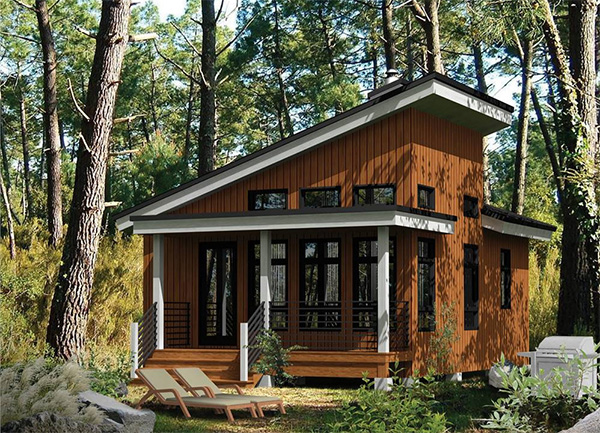 A Compact Contemporary Cabin with One Bedroom, Open Living, and Cladding for a Natural Look
