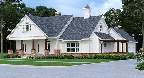 A One-Story Farmhouse Cottage with Three Split Bedrooms and Open Living