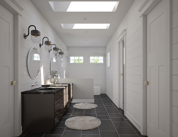 A Bathroom with Two Large Lightwells for Natural Illumination