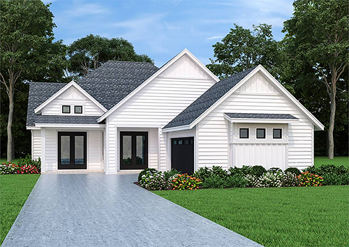 A 1-Story Home with a Front Side-Entry Garage and 3 Split Bedrooms