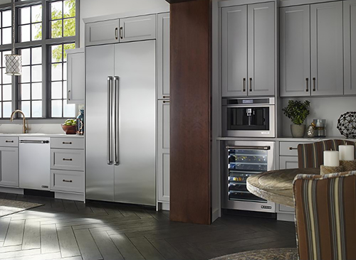 A Side-by-Side Fridge and Wine Fridge in a Luxury Kitchen