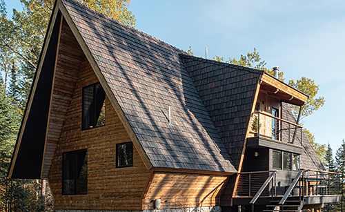 A Cabin with Rustic Cladding with Knots