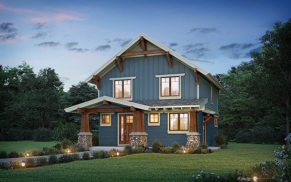 An Affordable Two-Story Craftsman Cottage with 1,595 Square Feet and Three Bedrooms
