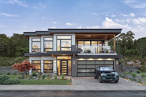 An Inverted Contemporary Design with Four Split Bedrooms and a Tandem Three-Car Garage