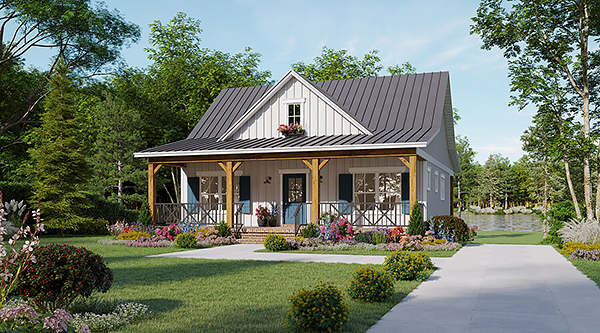 A 976-Square-Foot Country Cottage with Two Bedrooms, Vaulted Living, and Front and Back Porches