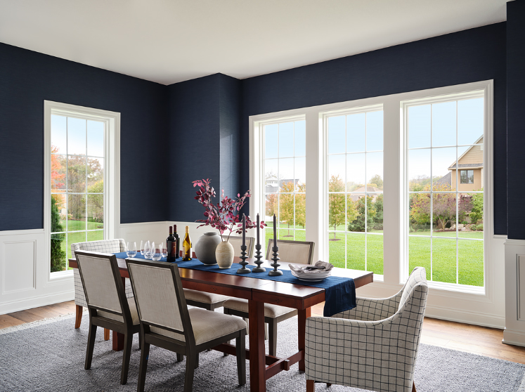 A Dining Room with Traditionally Styled Vinyl Windows with Lites