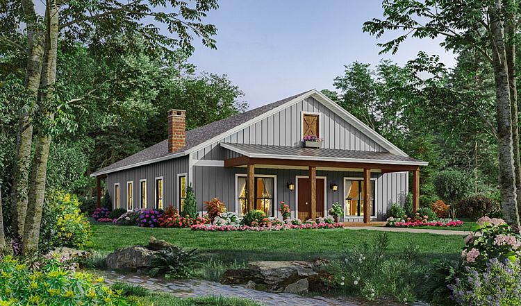A One-Story Barndo with Open Vaulted Living and Three Grouped Bedrooms in 1,800 Square Feet