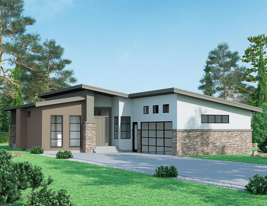 A Modern Home with a Motorcourt Garage in Front That Shrinks Its Width