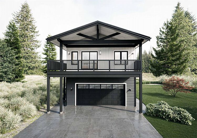 A Vacation Home with a Two-Bedroom Residence above a Two-Car Garage