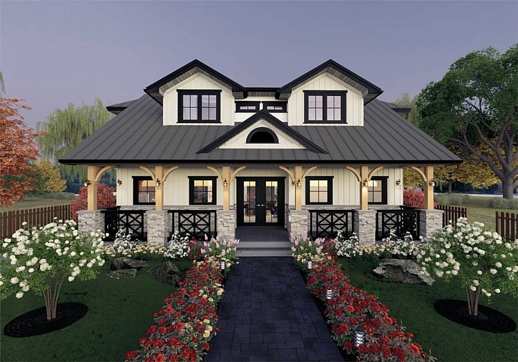 A Compact Two-Story Bungalow with Open Living and Three Grouped Bedrooms