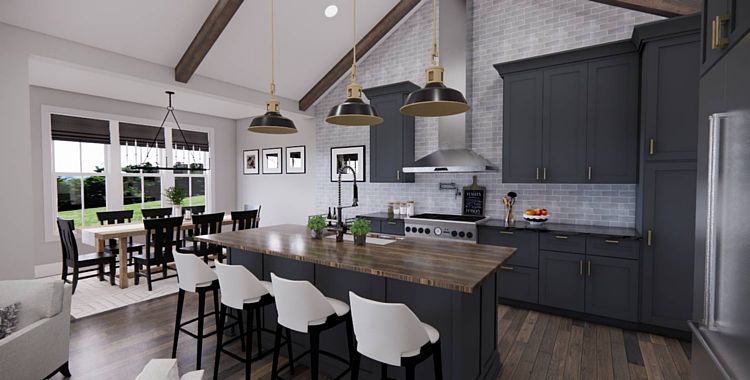 The Vaulted Kitchen in a Four-Bedroom Family Ranch with Open Living