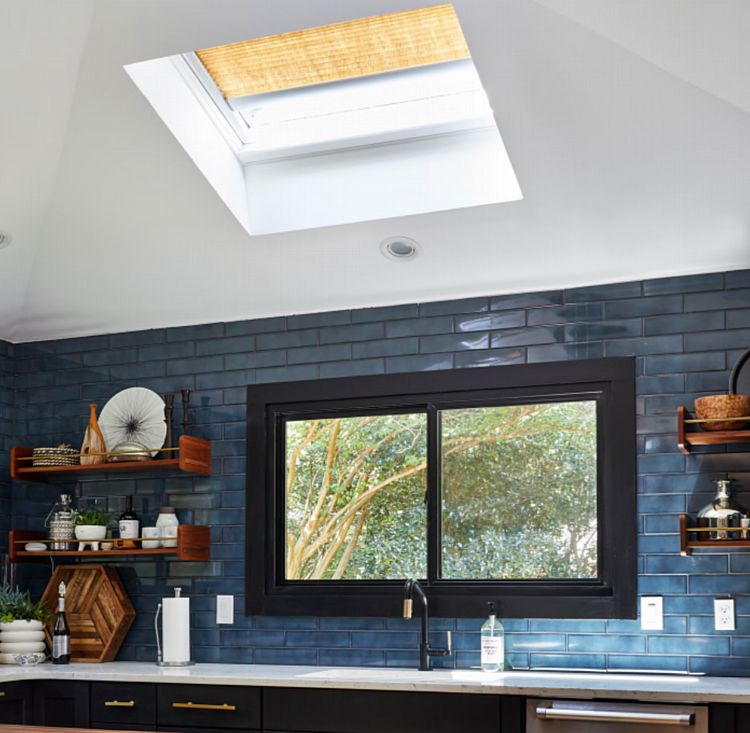 A Kitchen Skylight with a Shade to Control Light and Glare