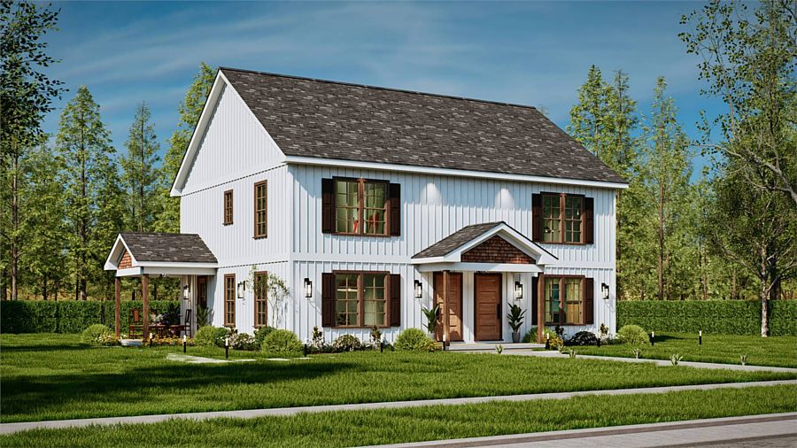 A Boxy Duplex with Three Bedrooms and Three Bathrooms per Two-Story Unit