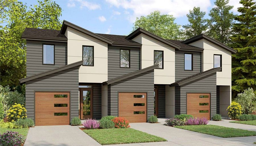A Contemporary Triplex with Side-by-Side, Two-Story Units with Three Bedrooms and a One-Car Garage