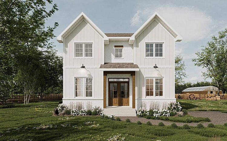 A Compact Two-Story Traditional Home with Symmetry and Four Bedrooms Grouped Upstairs